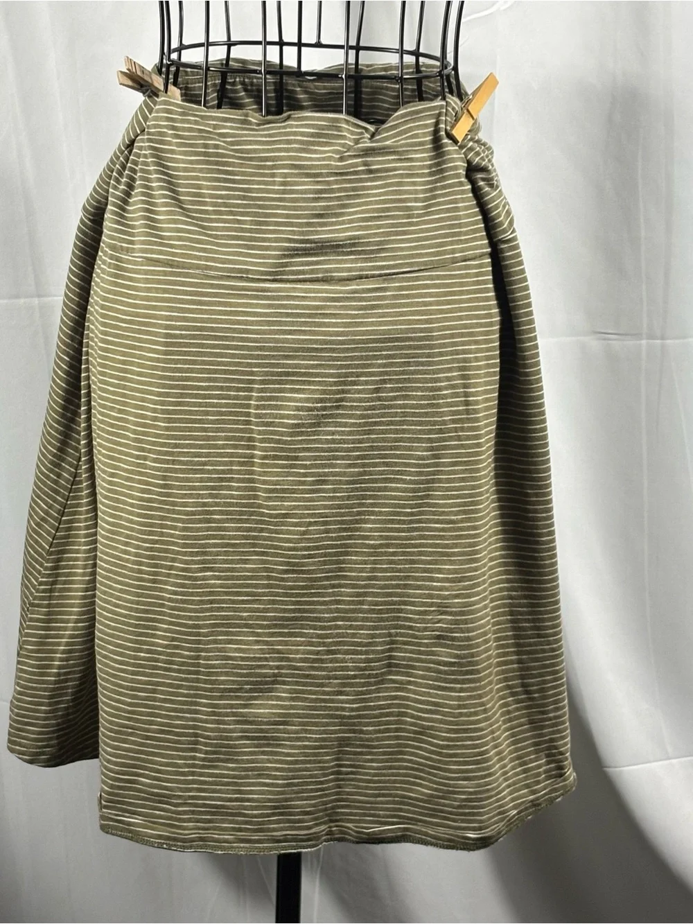 Toad&Co Olive and White Striped A-Line Skirt